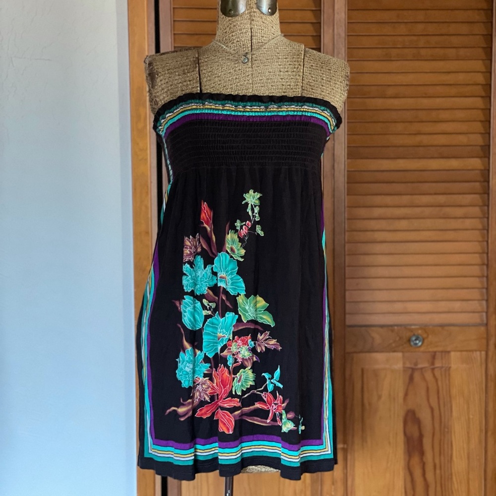 Mai Tai | Y2K Brown Floral Print Ruched Tube Top | S